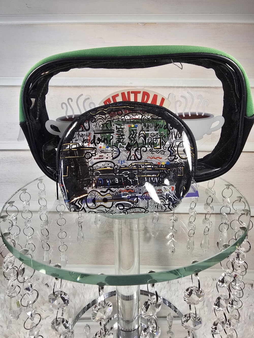 Clear Friend's Graphic Cosmetic Pouch - Green Trim and acoordinating bouns bag